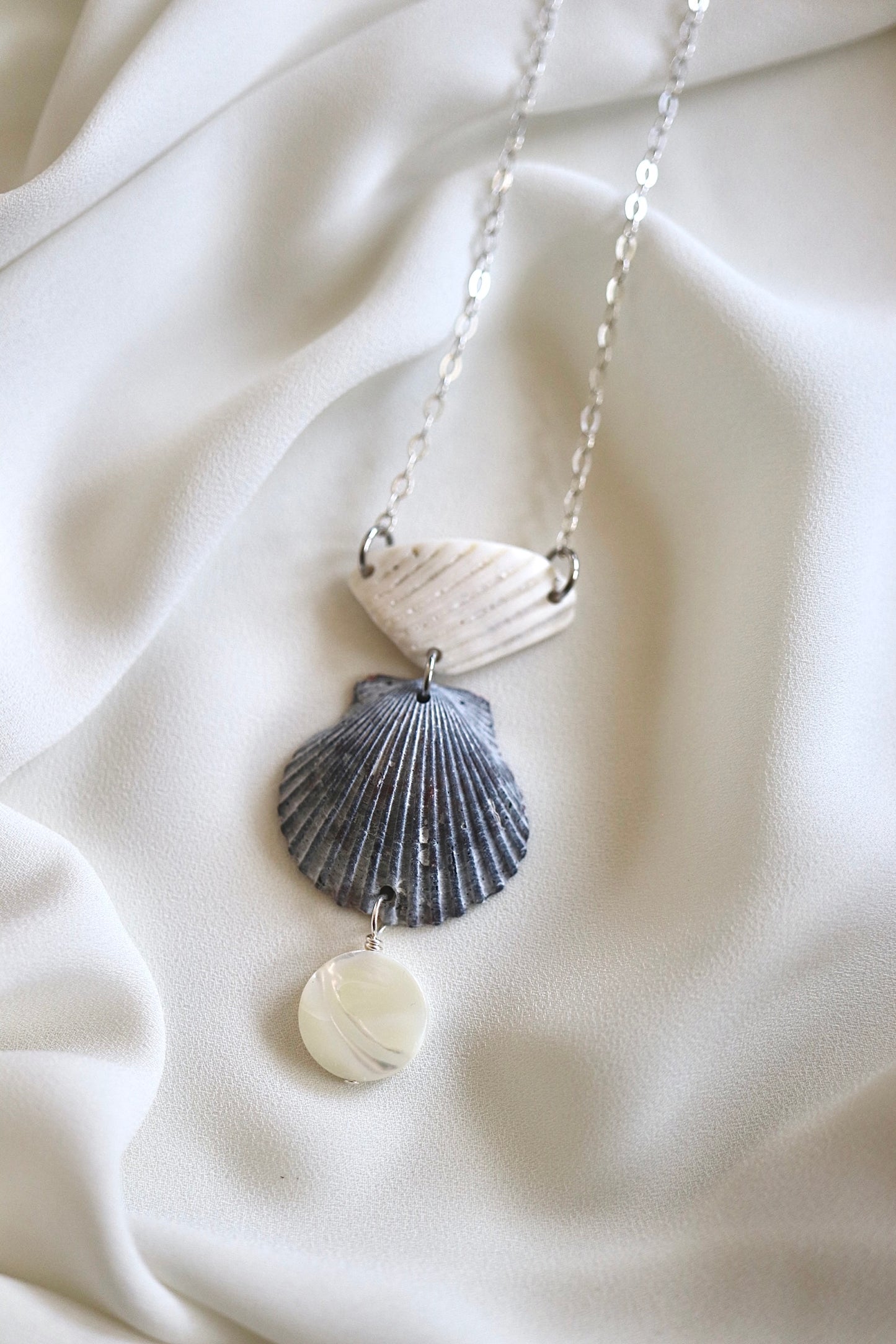 FROM THE BEACH // Mother of Pearl, Shells, Sterling Silver Necklace