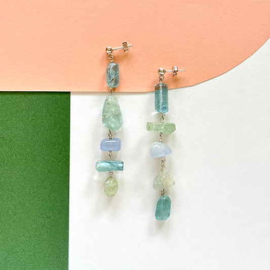 OOAK - Aquamarine and Chalcedony with Sterling Silver Earrings