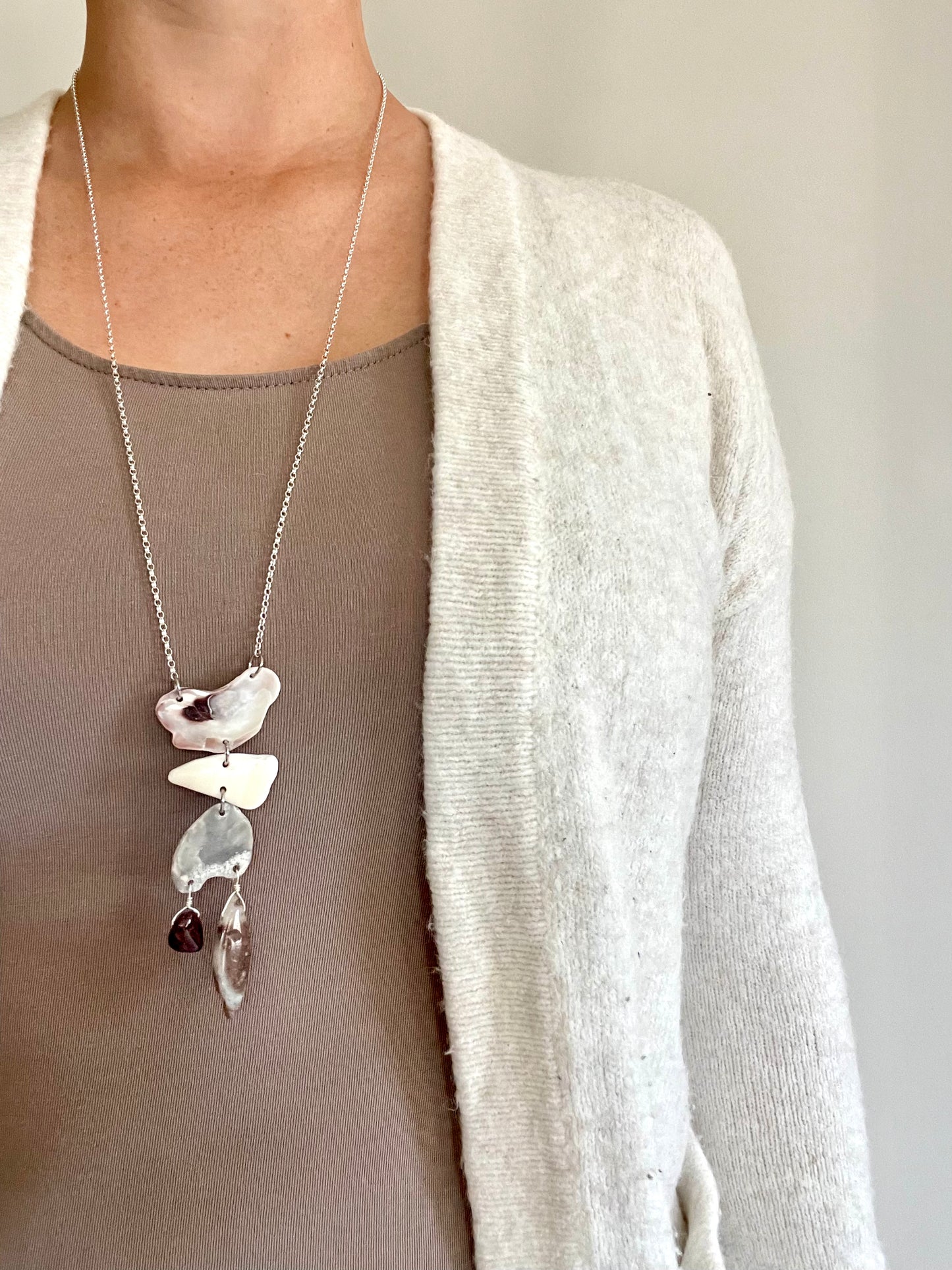 FROM THE BEACH // Garnet, Jasper, Shell Fragments, Sterling Silver Necklace