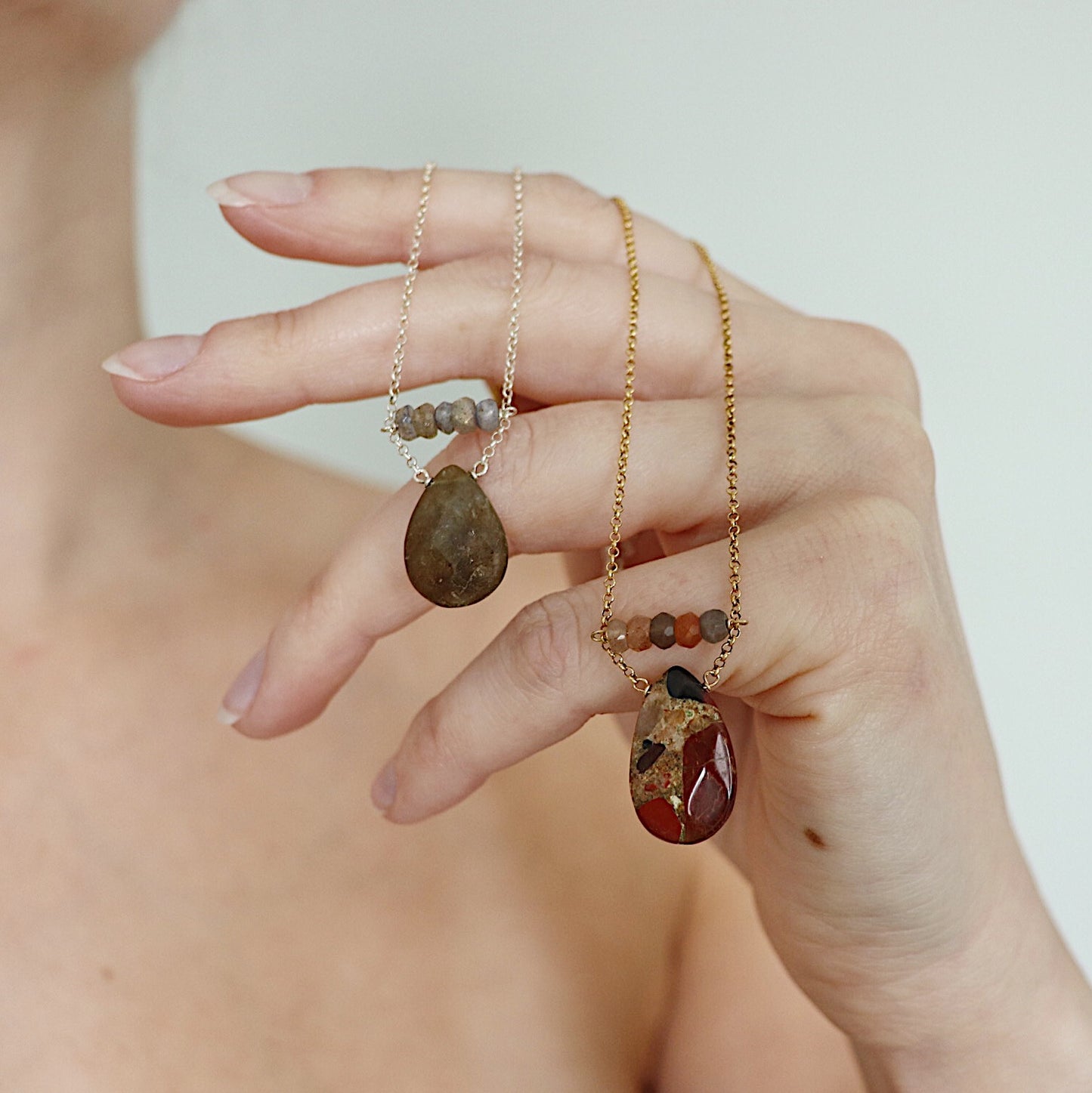 Faceted Labradorite Bar and Teardrop Necklace