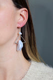 OOAK - Blue Lace Agate, Quartz, Chalcedony, Geometric Hammered German Silver and Sterling Silver Earrings