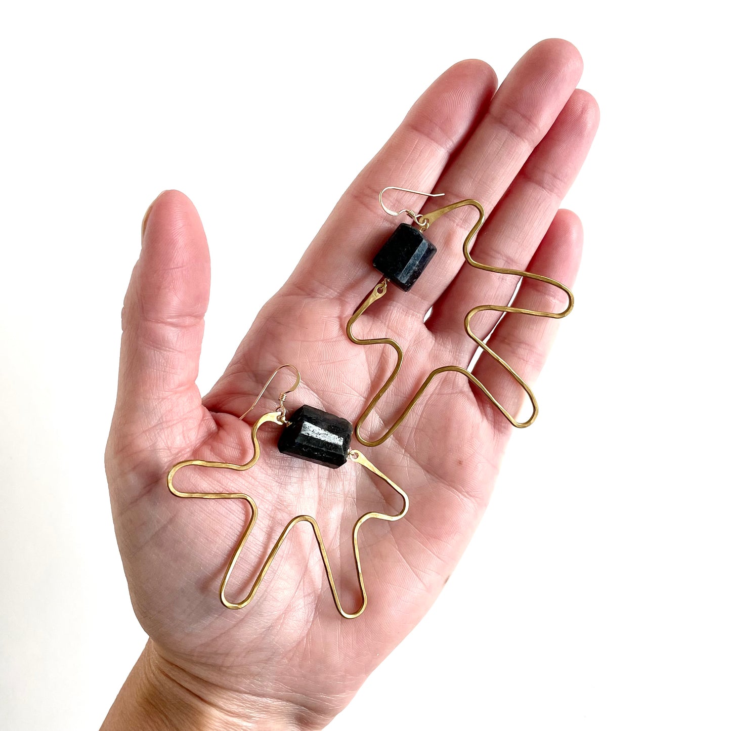 OOAK - Faceted Labradorite, Brass Frames with 14K Gold Fill Earrings