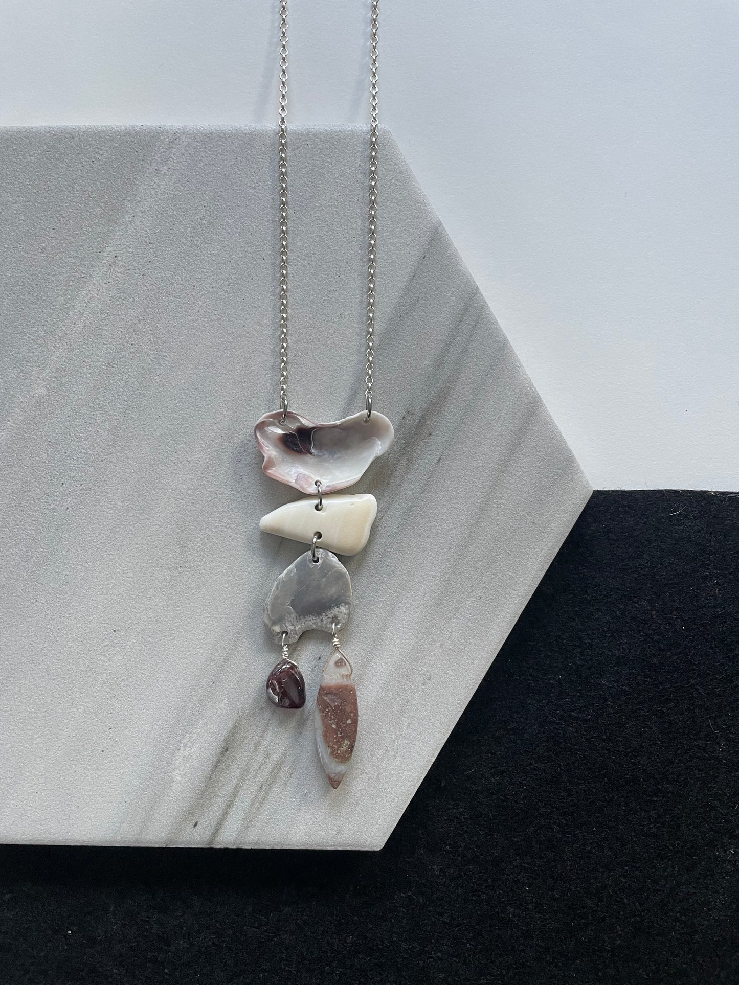 FROM THE BEACH // Garnet, Jasper, Shell Fragments, Sterling Silver Necklace