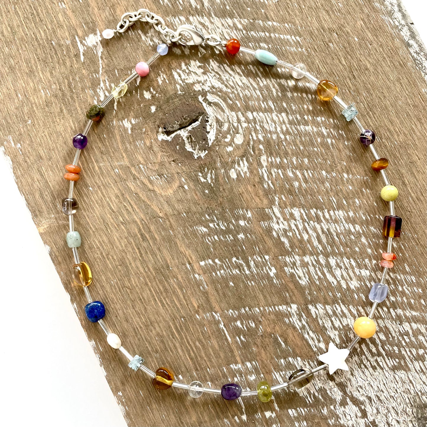 OOAK - Fresh Water Pearl, Labradorite, Citrine, Opal, Amethyst, Aquamarine, Aventurine, Tiger Eye, Lapis, Garnet, Quartz, Vintage Beads and Vintage Silver Toned Chain Necklace