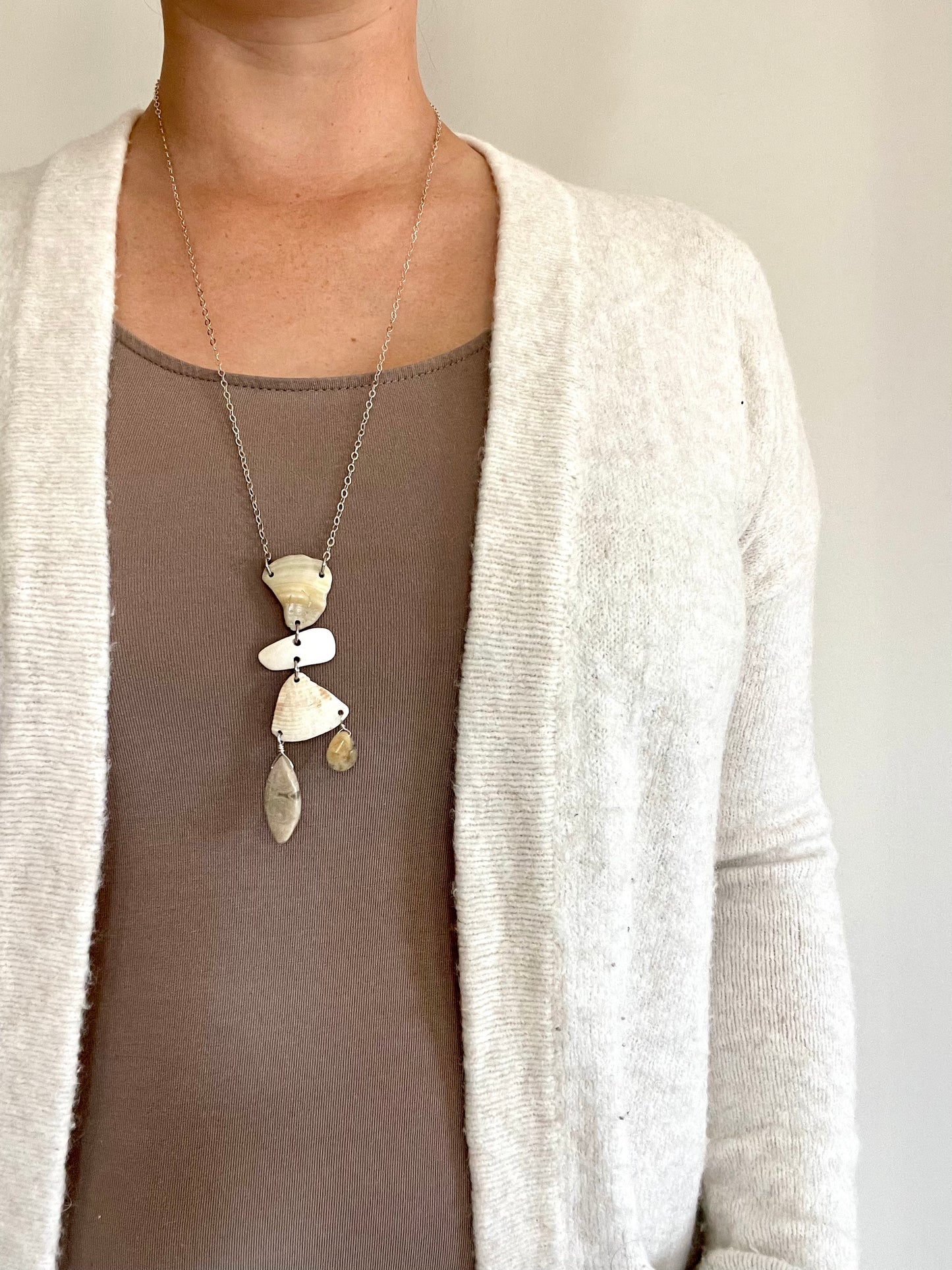 FROM THE BEACH // Chalcedony, Jasper, Shell Fragments, Sterling Silver Necklace