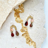 OOAK - Mother of Pearl, Spotted Chalcedony, Hammered Brass and 14K Gold Fill Earrings