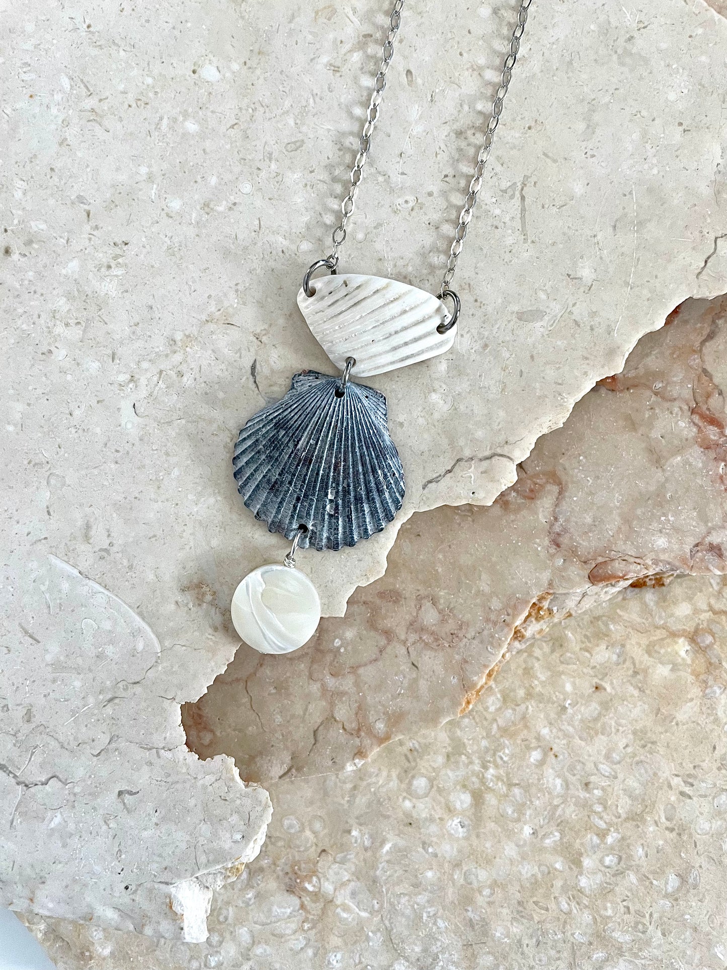 FROM THE BEACH // Mother of Pearl, Shells, Sterling Silver Necklace