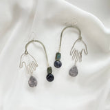 OOAK - Labradorite, Iolite, Marble, Hammered German Silver Frame and Hands with Sterling Silver Earrings