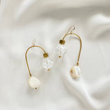 OOAK - Mother of Pearl, Vintage Italian Lucite, Brass Accent Beads and Frames with 14K Gold Fill Earrings
