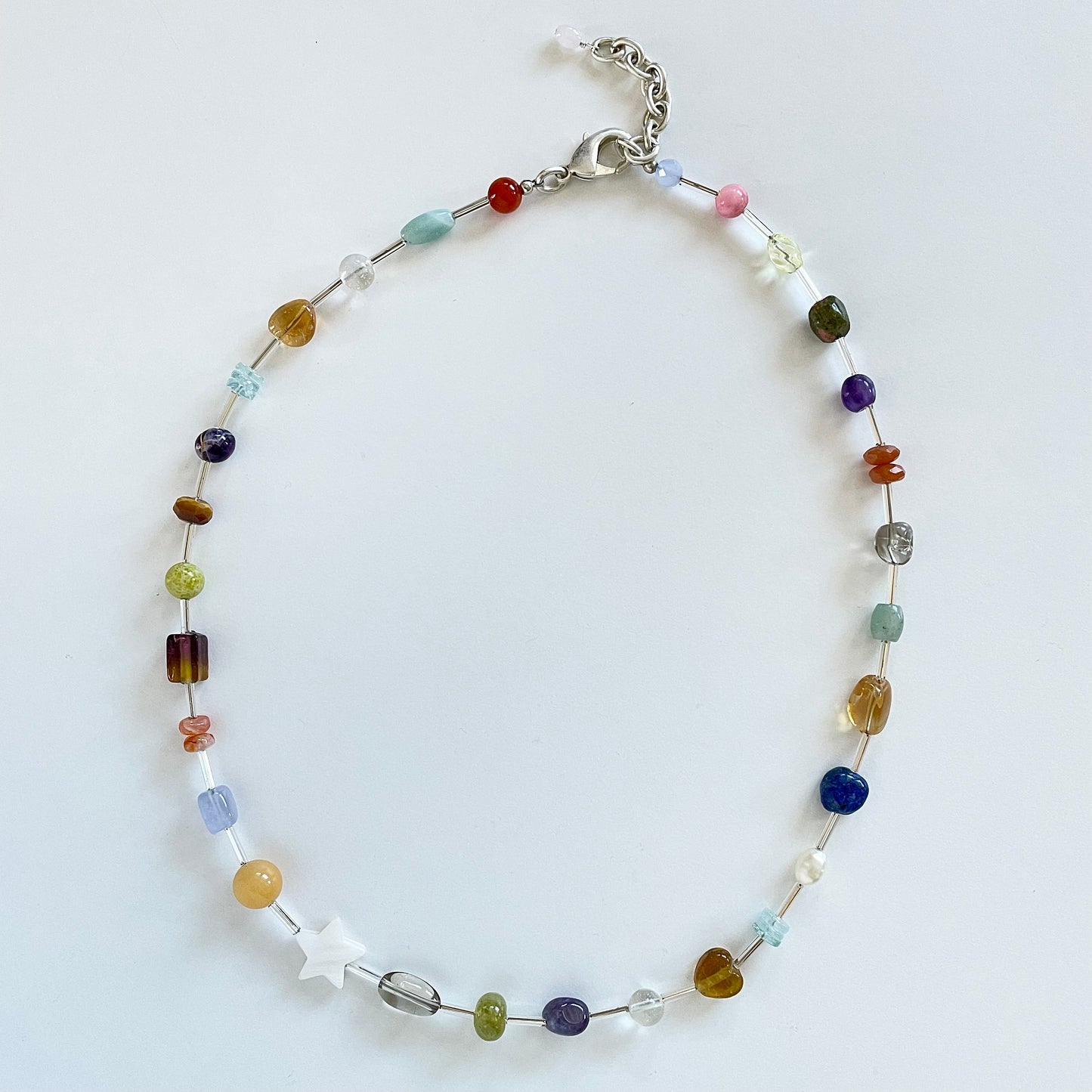 OOAK - Fresh Water Pearl, Labradorite, Citrine, Opal, Amethyst, Aquamarine, Aventurine, Tiger Eye, Lapis, Garnet, Quartz, Vintage Beads and Vintage Silver Toned Chain Necklace