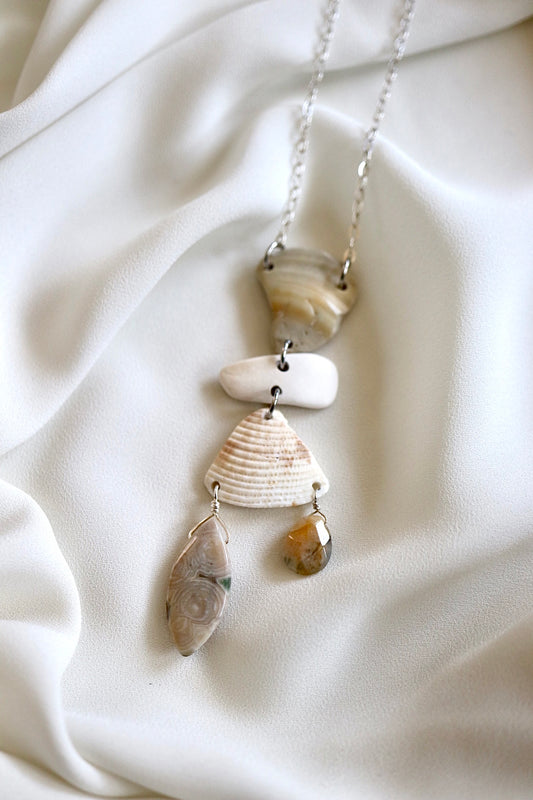 FROM THE BEACH // Chalcedony, Jasper, Shell Fragments, Sterling Silver Necklace