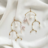 OOAK - Mother of Pearl, Fresh Water Pearl, Moonstone, Brass and 14K Gold Fill Mobile Earrings