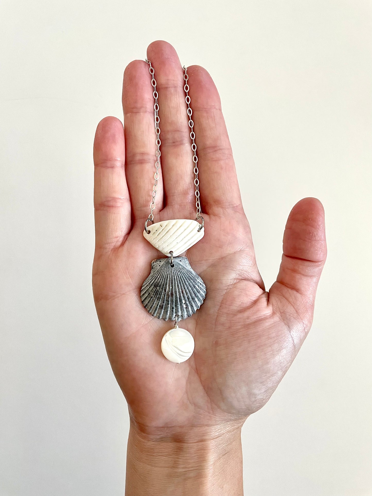 FROM THE BEACH // Mother of Pearl, Shells, Sterling Silver Necklace