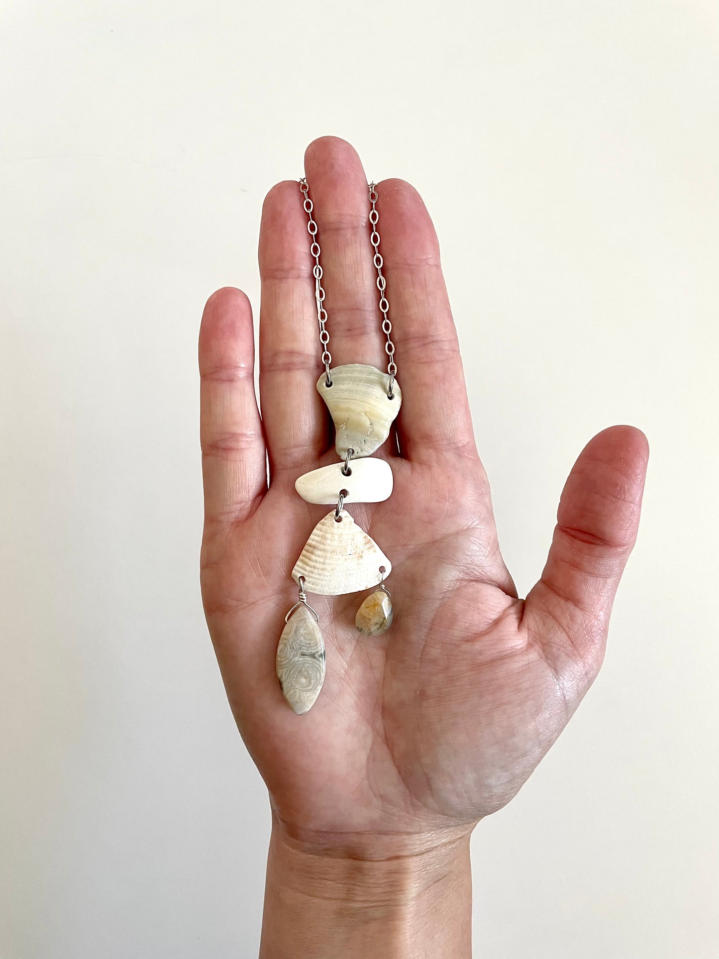 FROM THE BEACH // Chalcedony, Jasper, Shell Fragments, Sterling Silver Necklace