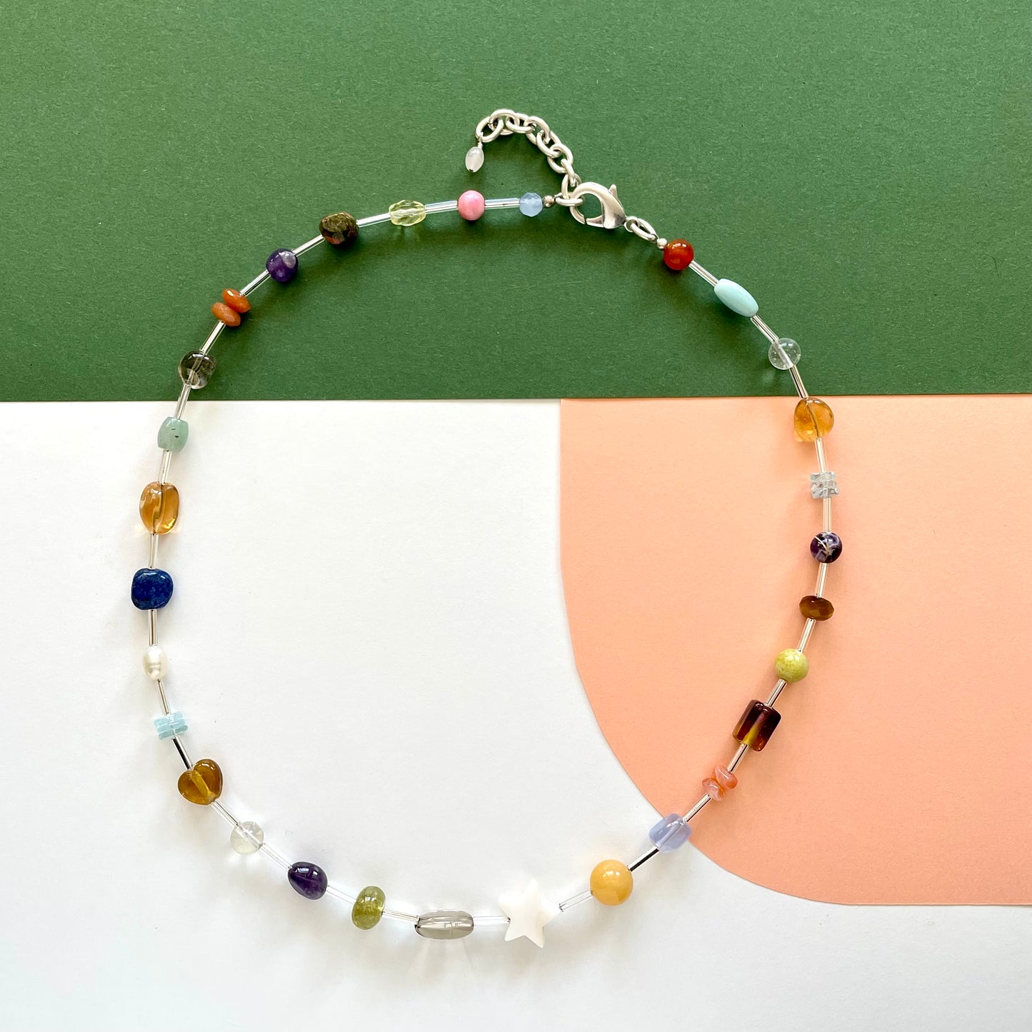 OOAK - Fresh Water Pearl, Labradorite, Citrine, Opal, Amethyst, Aquamarine, Aventurine, Tiger Eye, Lapis, Garnet, Quartz, Vintage Beads and Vintage Silver Toned Chain Necklace