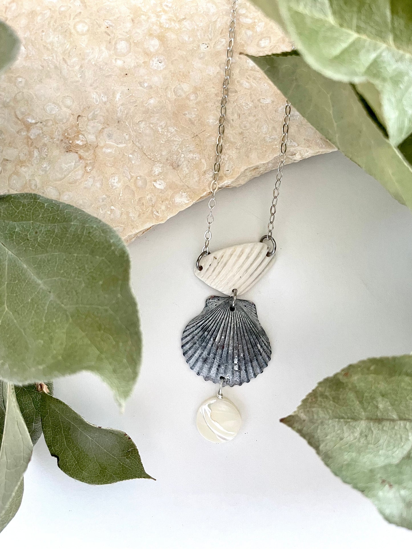 FROM THE BEACH // Mother of Pearl, Shells, Sterling Silver Necklace