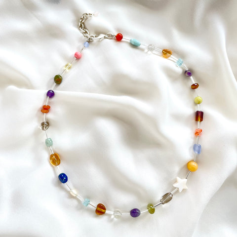 OOAK - Fresh Water Pearl, Labradorite, Citrine, Opal, Amethyst, Aquamarine, Aventurine, Tiger Eye, Lapis, Garnet, Quartz, Vintage Beads and Vintage Silver Toned Chain Necklace