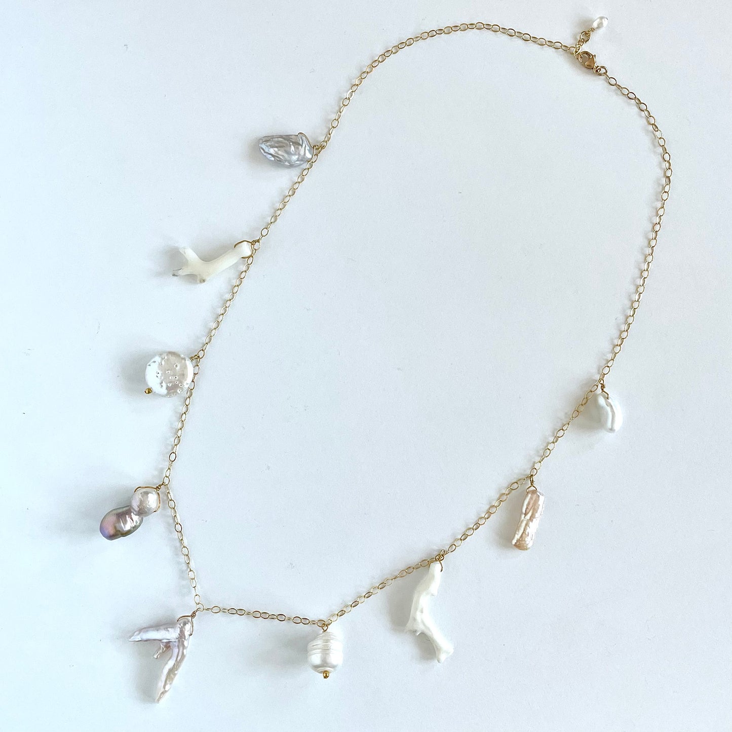 OOAK - Fresh Water Pearl, Coral and 14K Gold Fill Chain Necklace