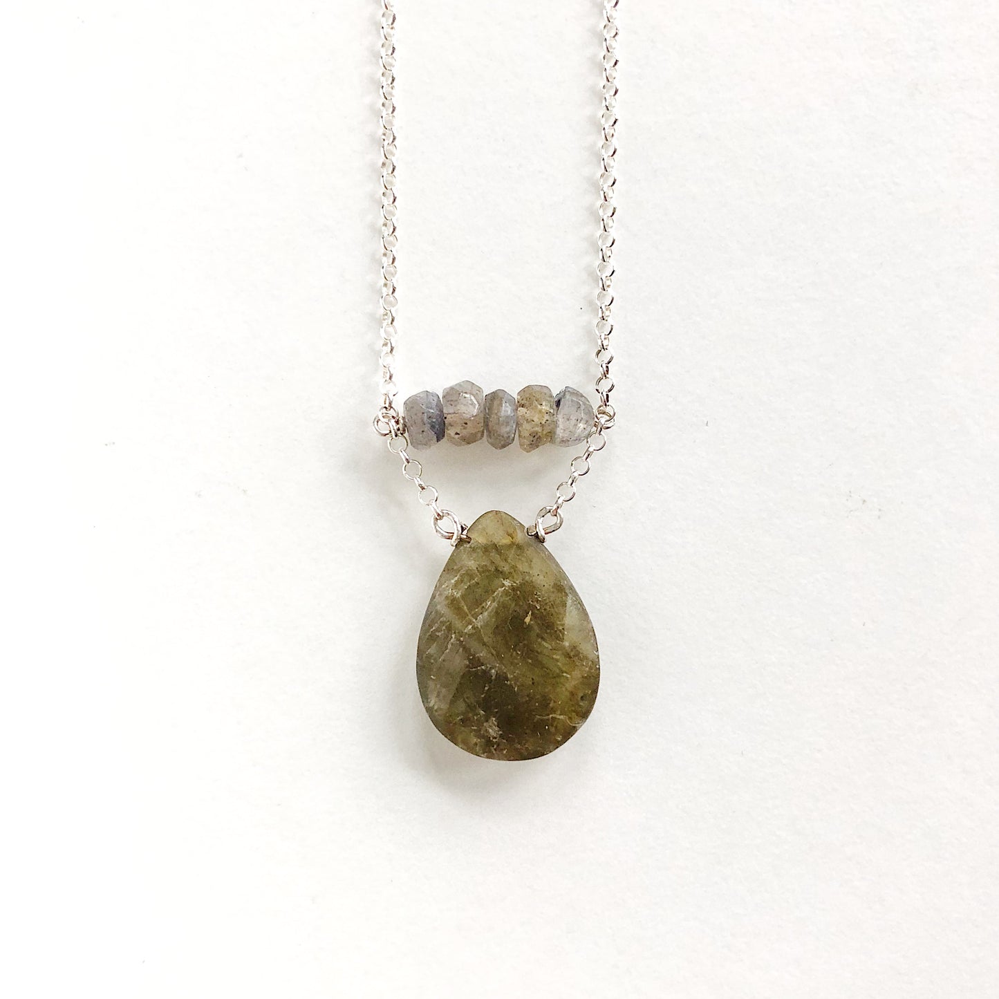 Faceted Labradorite Bar and Teardrop Necklace