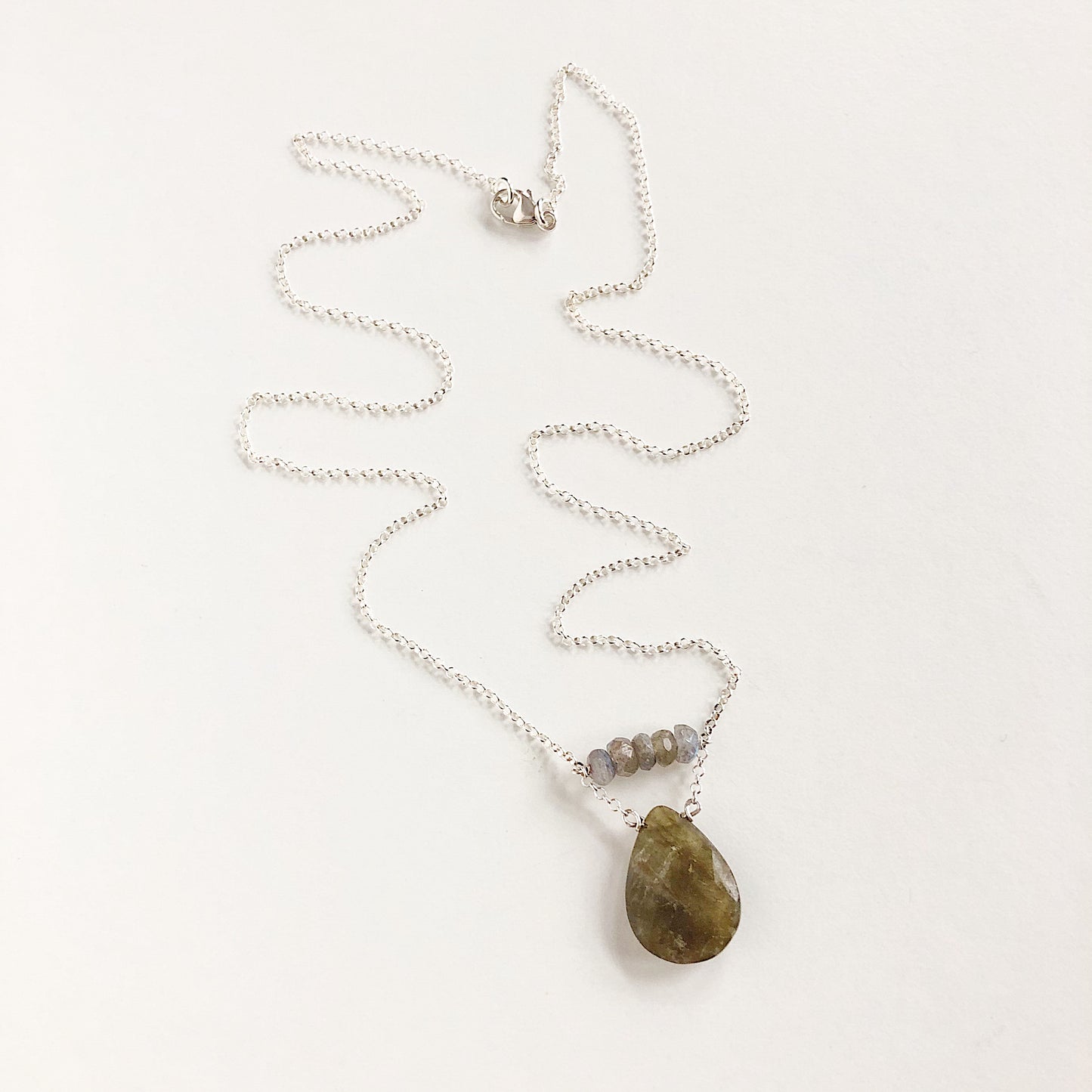 Faceted Labradorite Bar and Teardrop Necklace