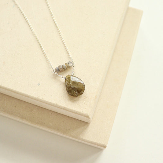 Faceted Labradorite Bar and Teardrop Necklace