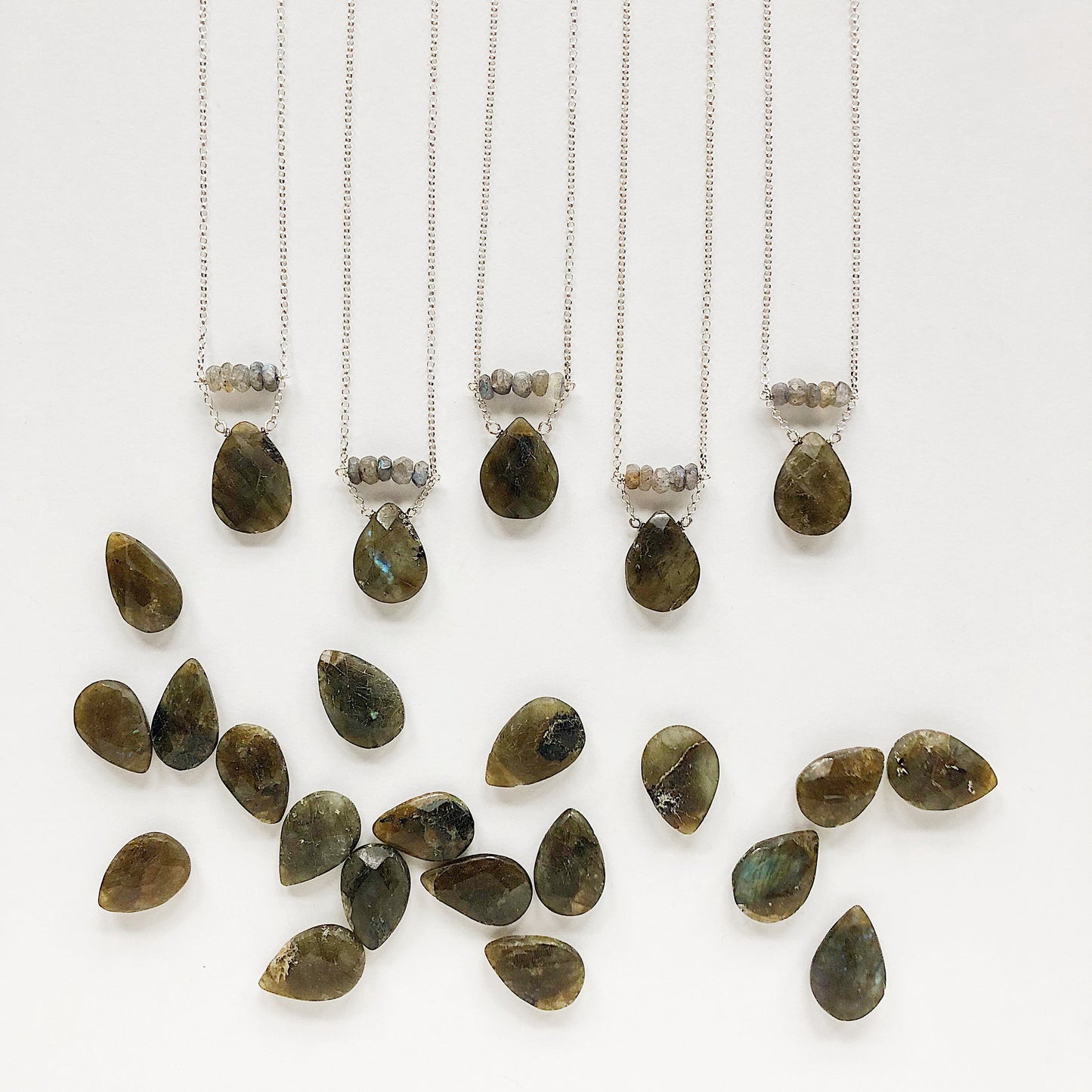 Faceted Labradorite Bar and Teardrop Necklace