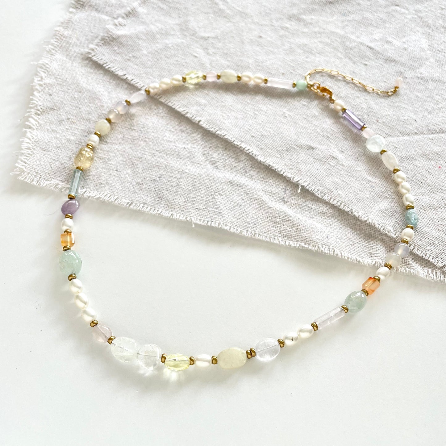 OOAK - Fresh Water Pearl, Labradorite, Citrine, Opal, Amethyst, Aquamarine, Aventurine, Quartz and Gold Plated Anti-tarnish Paperclip Chain Necklace