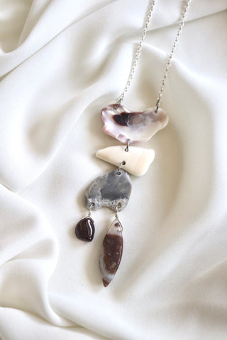 FROM THE BEACH // Garnet, Jasper, Shell Fragments, Sterling Silver Necklace