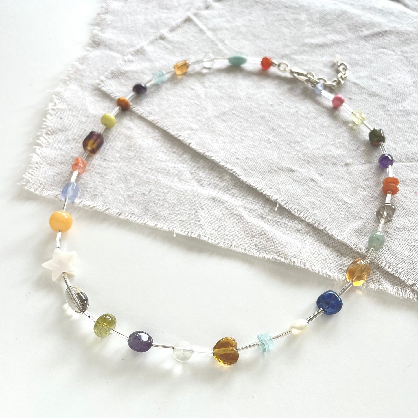 OOAK - Fresh Water Pearl, Labradorite, Citrine, Opal, Amethyst, Aquamarine, Aventurine, Tiger Eye, Lapis, Garnet, Quartz, Vintage Beads and Vintage Silver Toned Chain Necklace