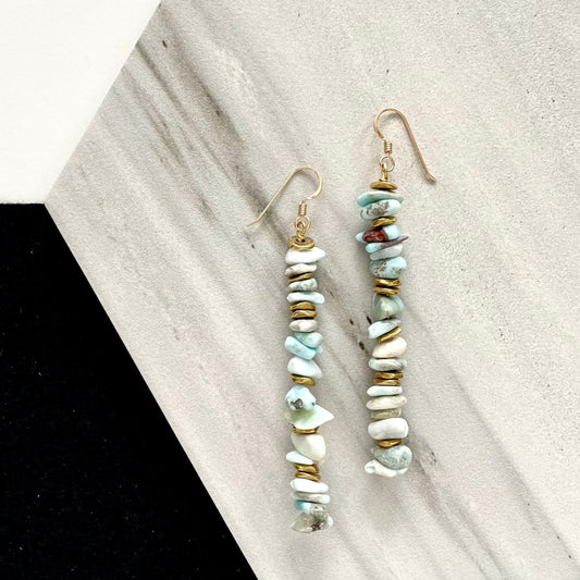 OOAK - Aquamarine, Brass Accents and 14K Gold Fill Earrings