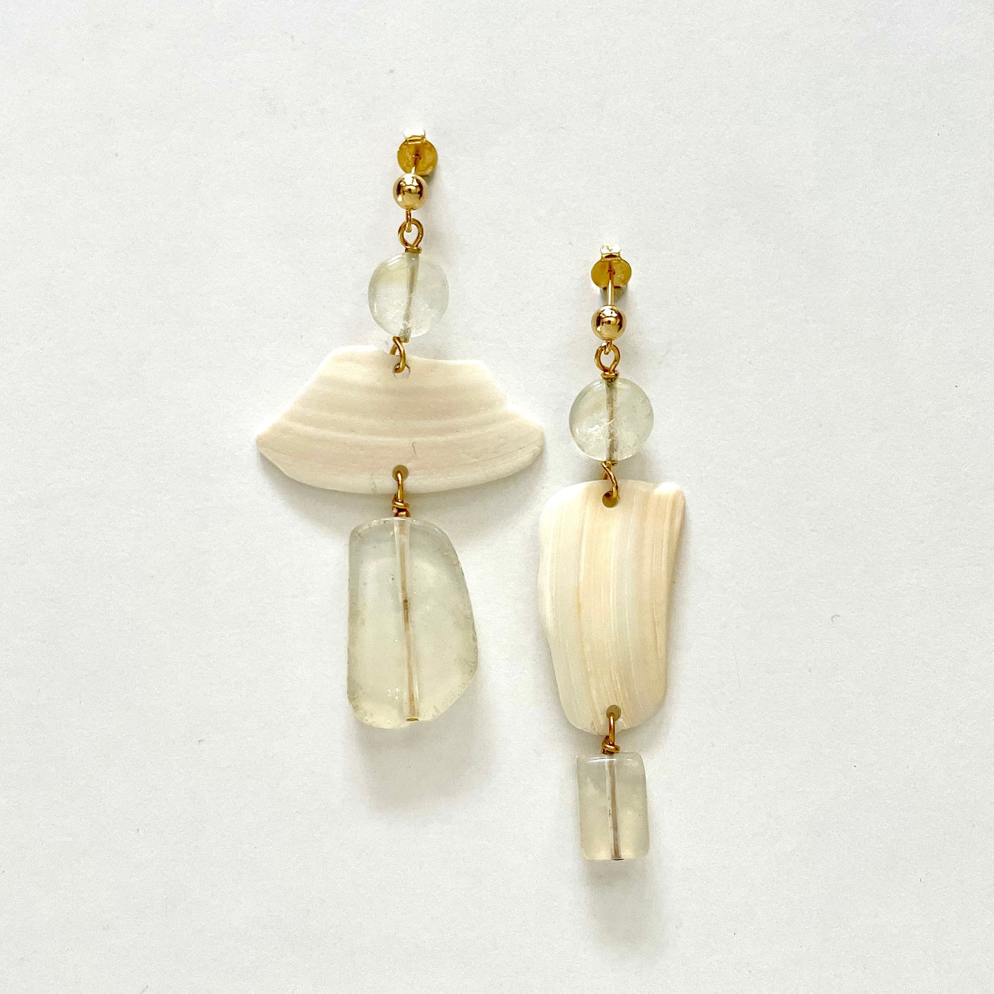 OOAK - Pineapple Quartz, Shell and Vermeil Stud Earrings