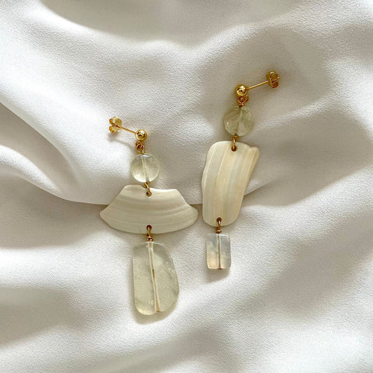 OOAK - Pineapple Quartz, Shell and Vermeil Stud Earrings