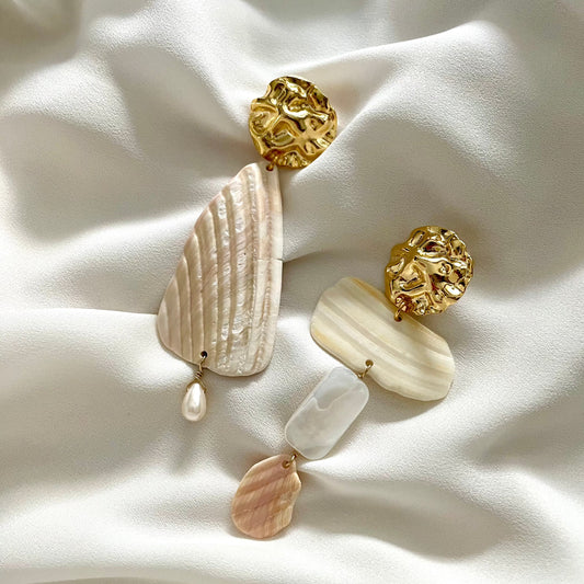 OOAK - Mother of Pearl, Fresh Water Pearl and Shell Earrings