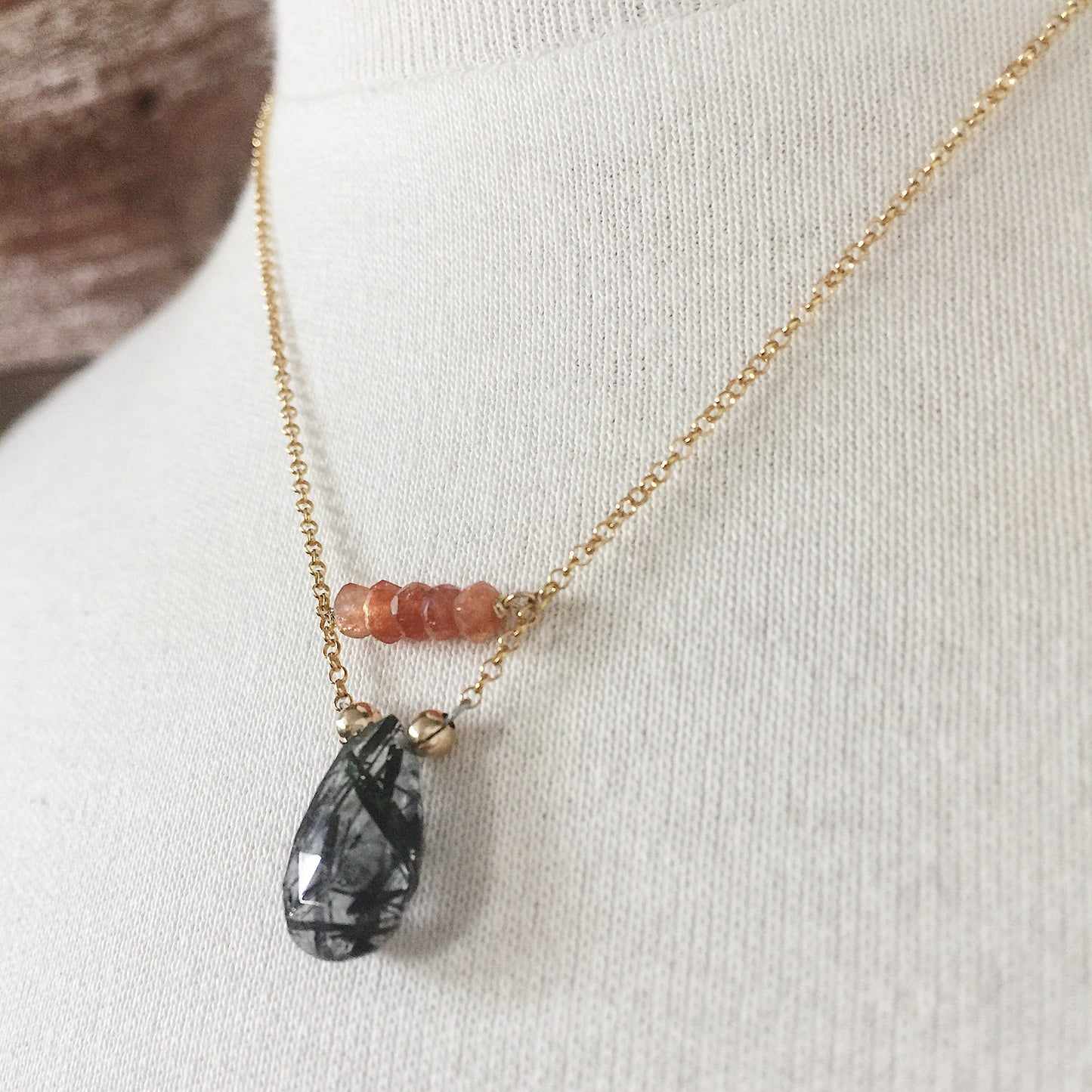 Reuben's Rutilated Quartz and Sunstone Necklace in Sterling Silver and Vermeil