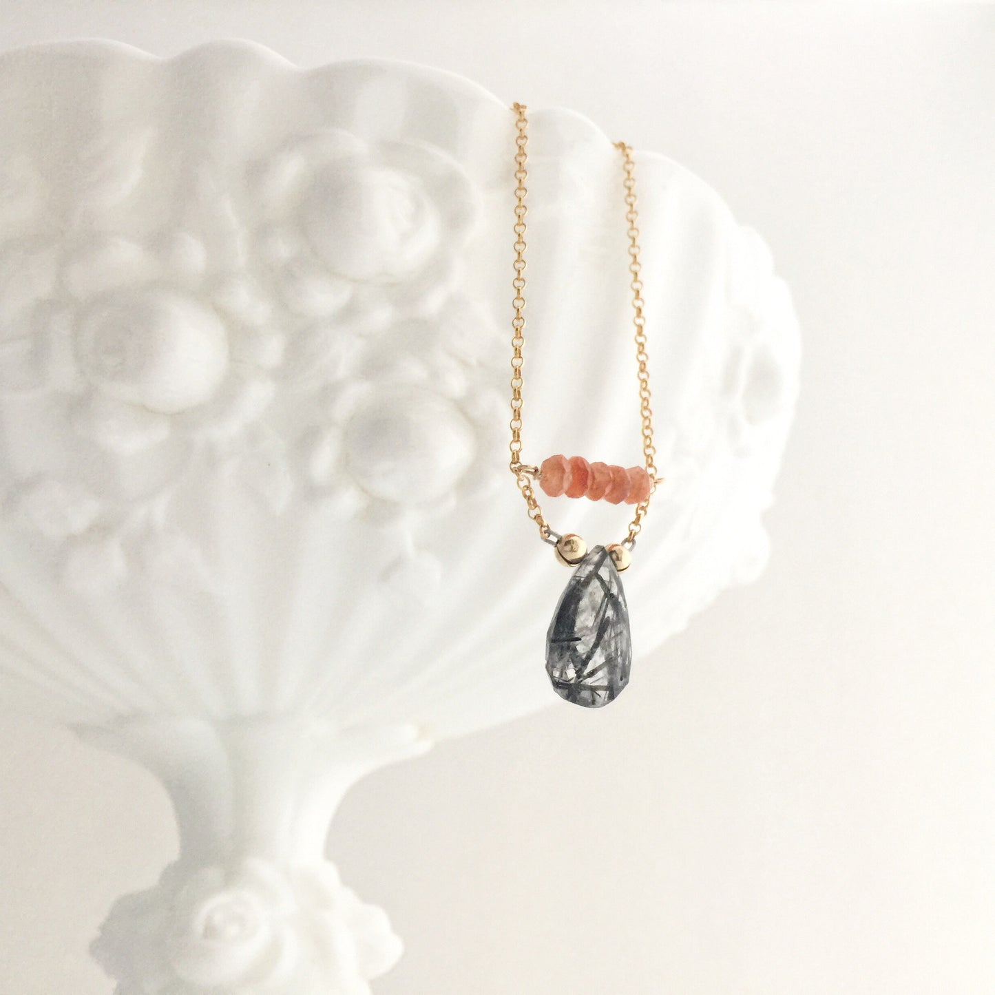 Reuben's Rutilated Quartz and Sunstone Necklace in Sterling Silver and Vermeil