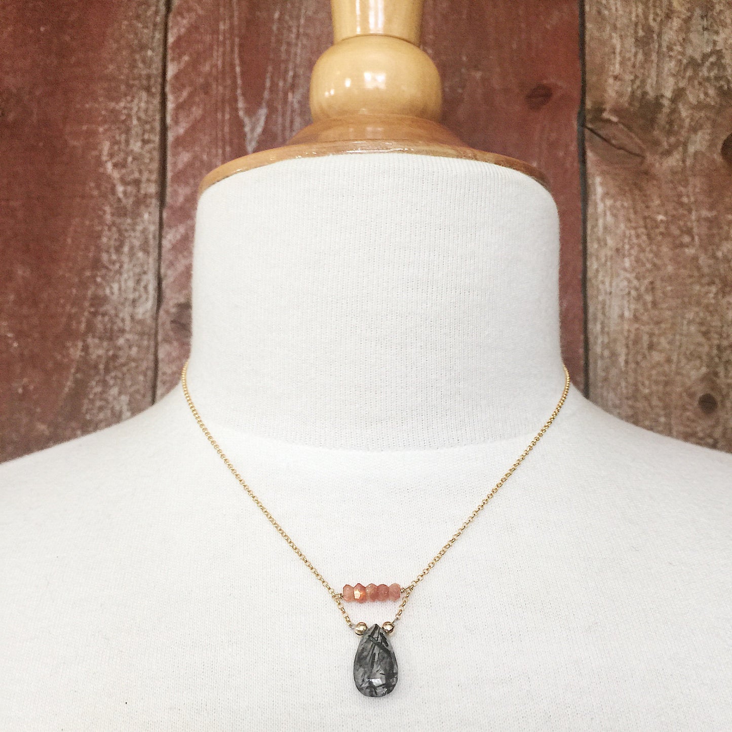 Reuben's Rutilated Quartz and Sunstone Necklace in Sterling Silver and Vermeil