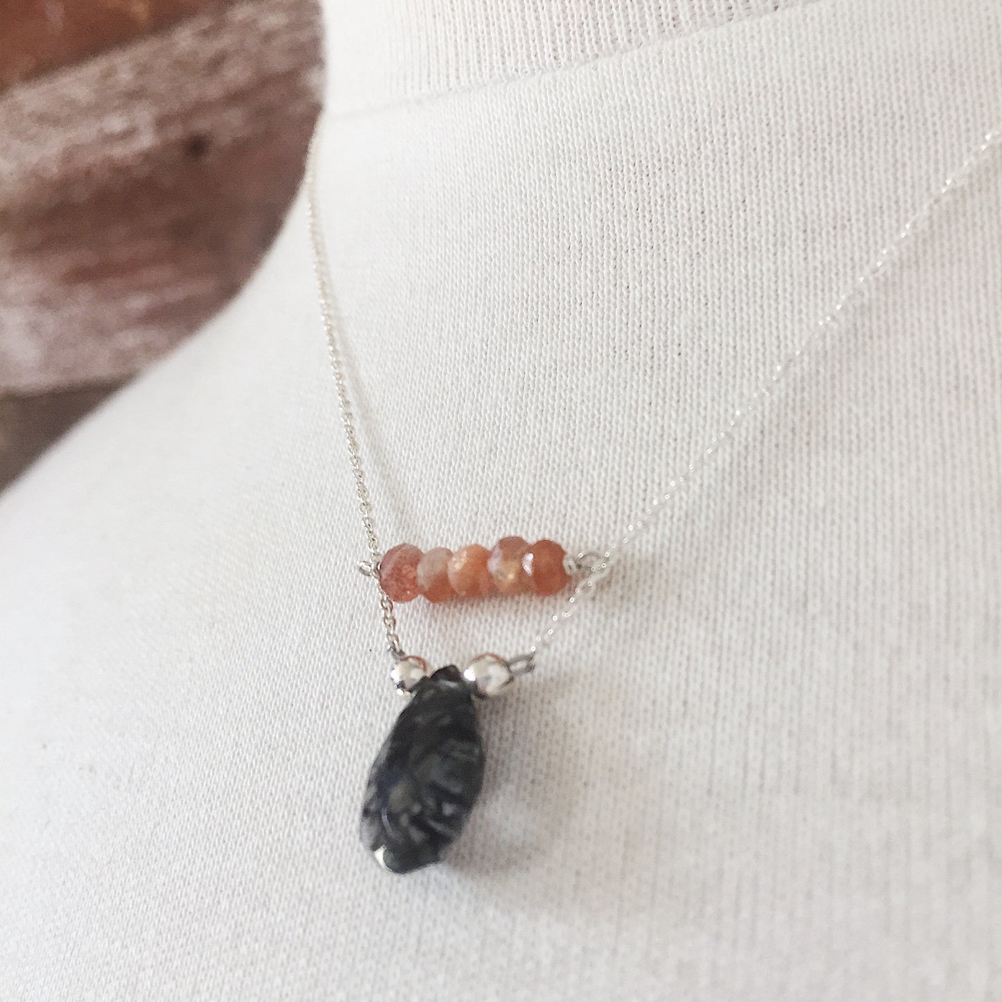 Reuben's Rutilated Quartz and Sunstone Necklace in Sterling Silver and Vermeil