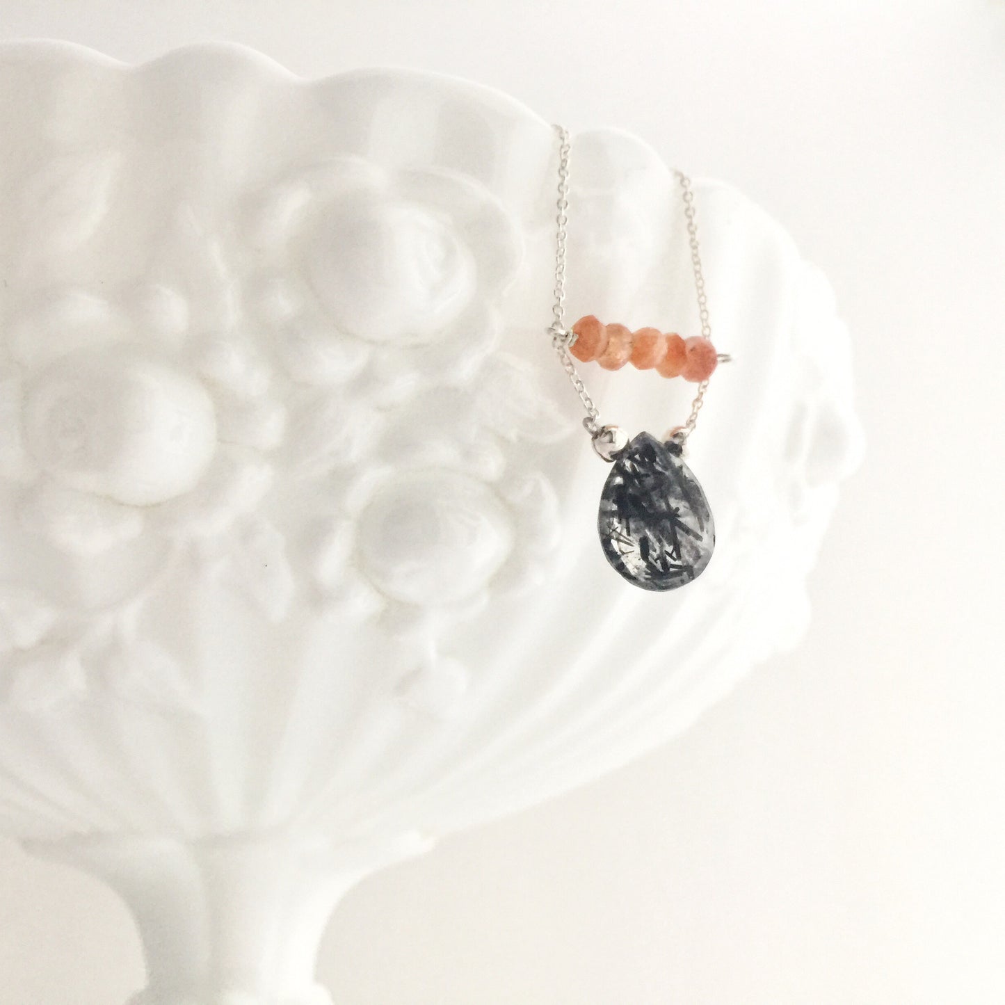 Reuben's Rutilated Quartz and Sunstone Necklace in Sterling Silver and Vermeil