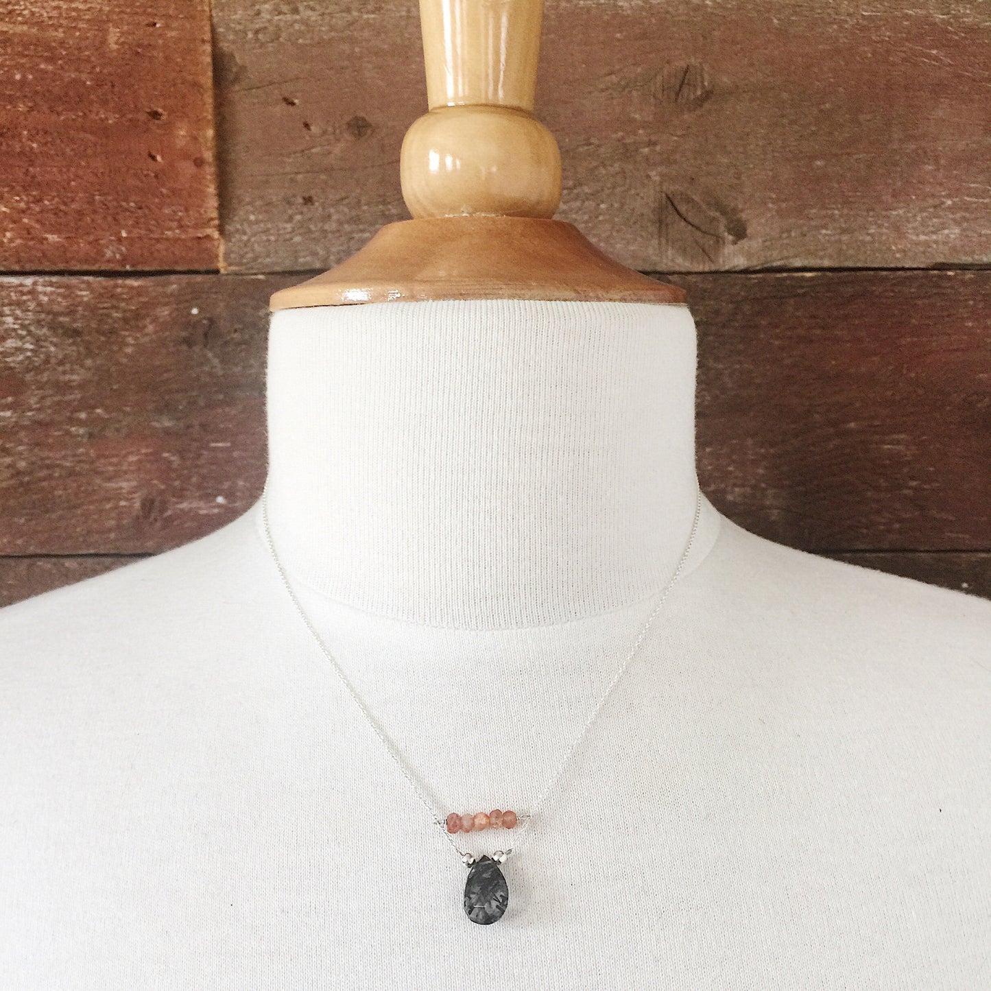 Reuben's Rutilated Quartz and Sunstone Necklace in Sterling Silver and Vermeil