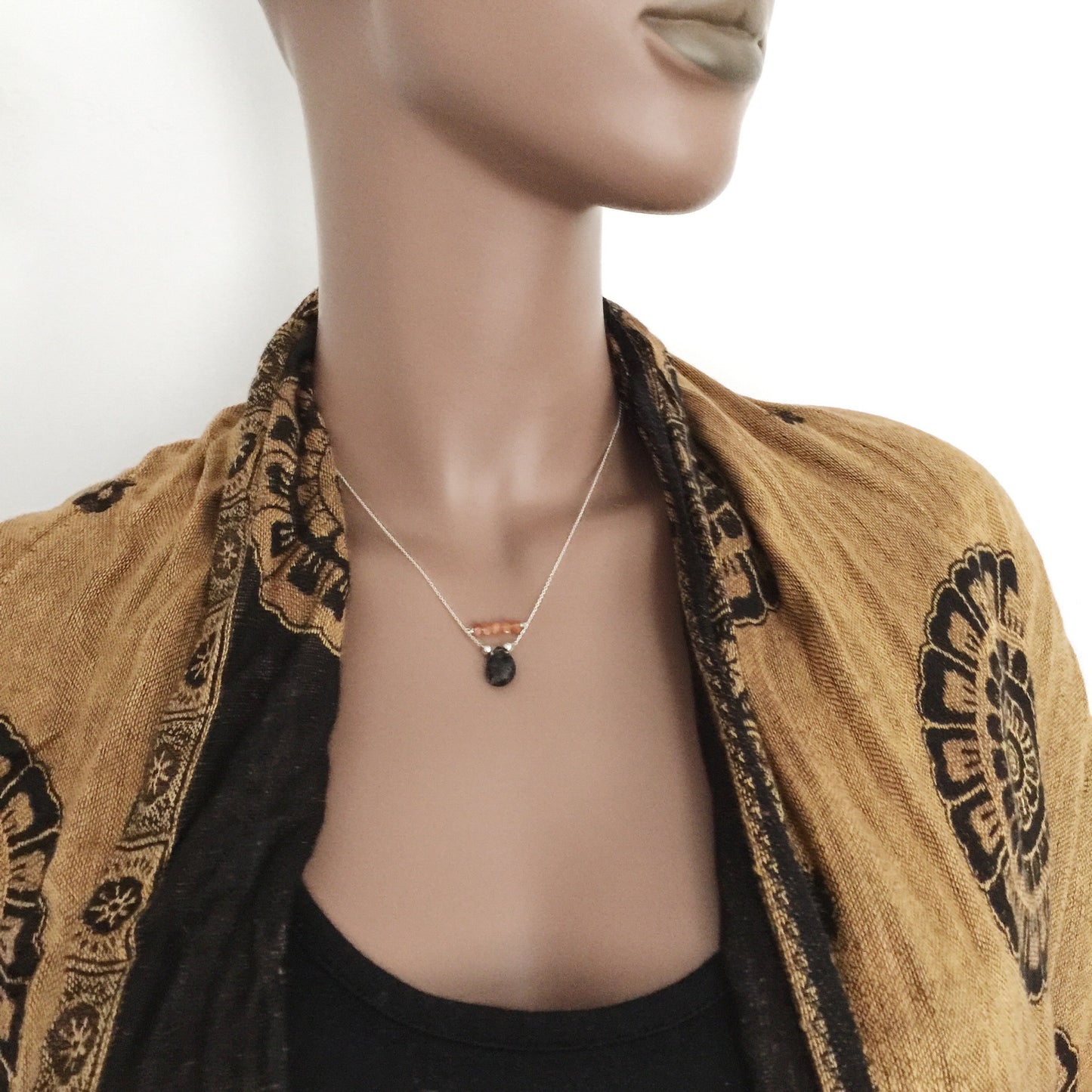 Reuben's Rutilated Quartz and Sunstone Necklace in Sterling Silver and Vermeil