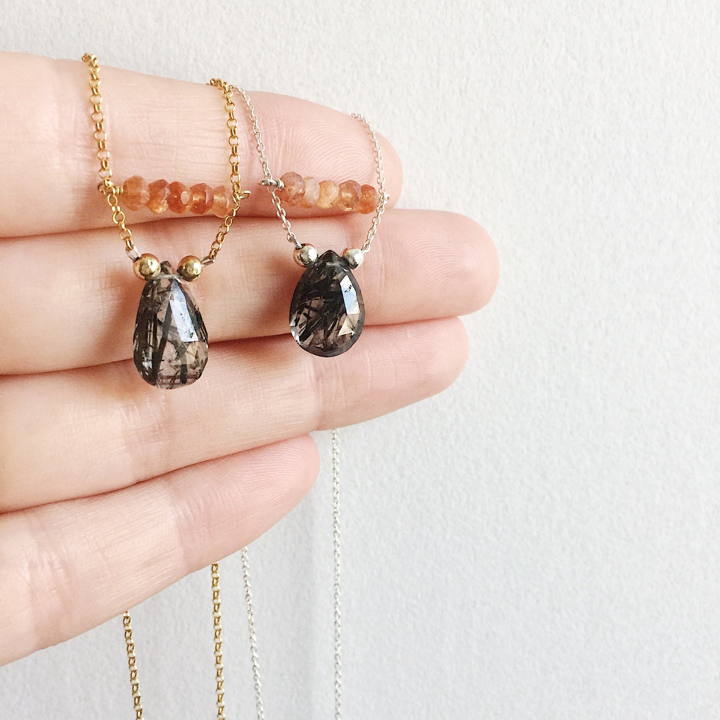 Reuben's Rutilated Quartz and Sunstone Necklace in Sterling Silver and Vermeil