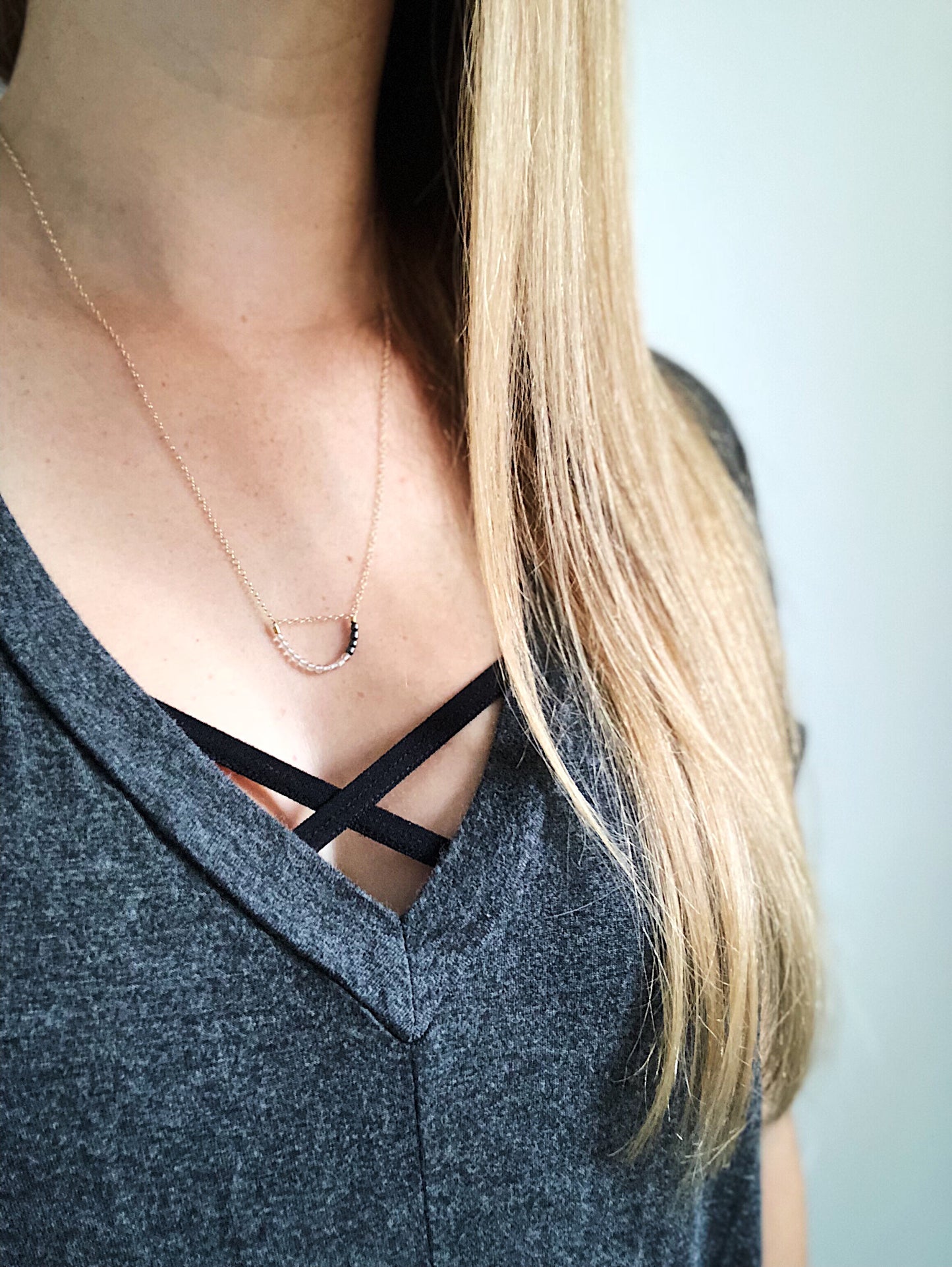 Hematite and Quartz Minimalist Necklace