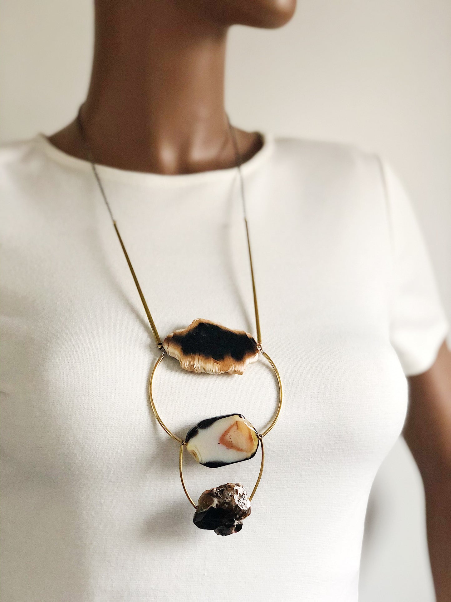 OOAK - Triple Agate Slab Statement Necklace