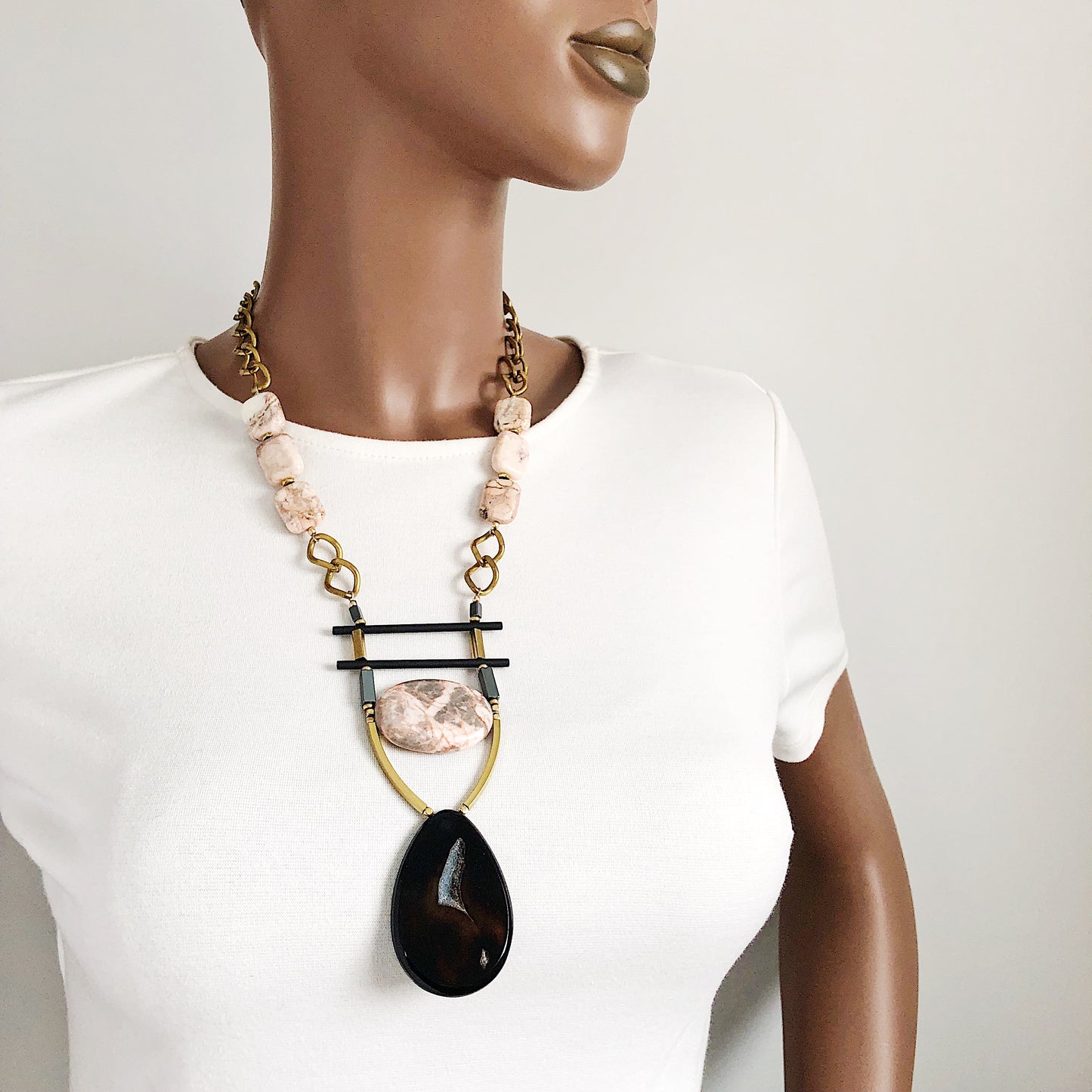 OOAK - Agate, Magnesite and Hematite Statement Necklace