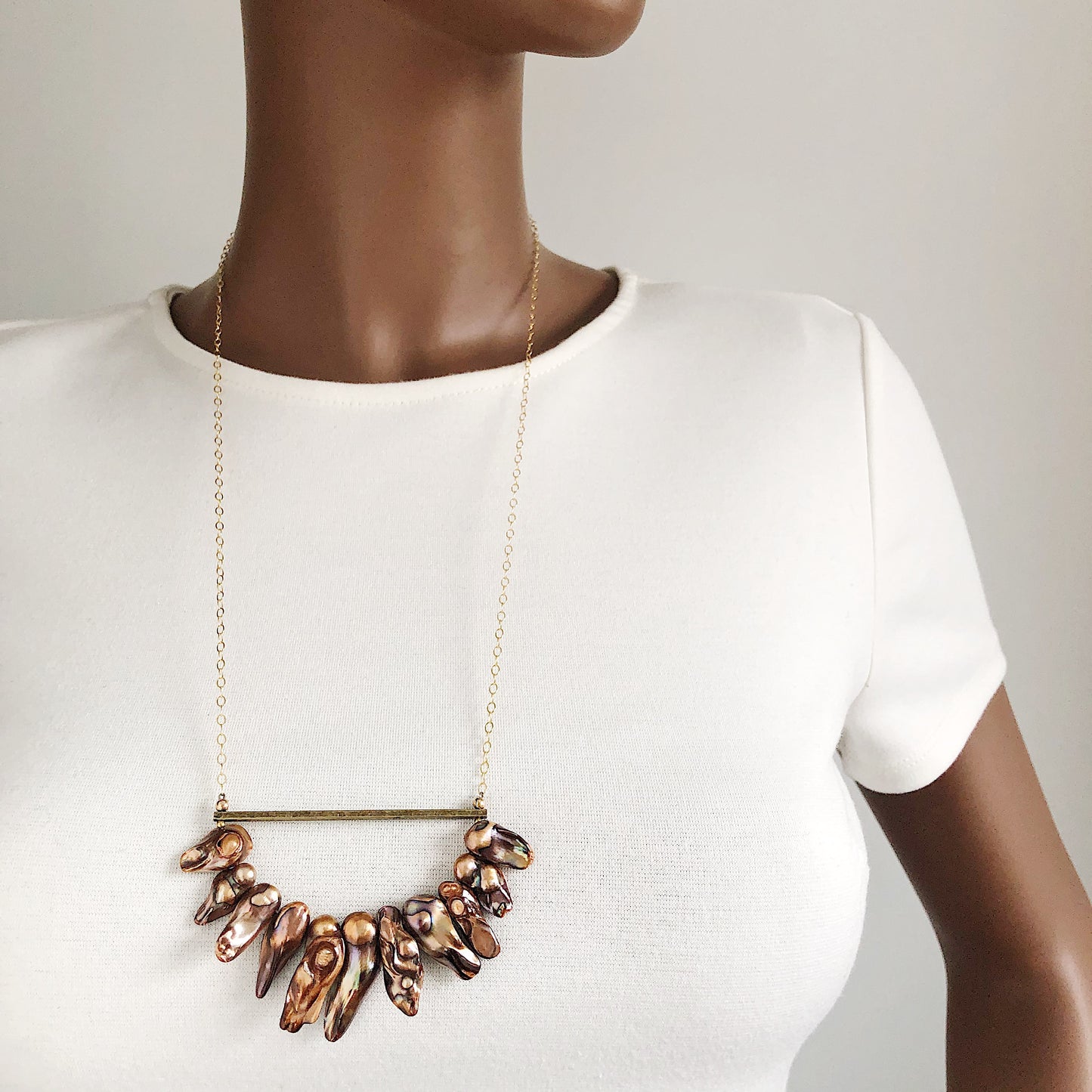 OOAK - Brown Fresh Water Pearl Midi Length Necklace