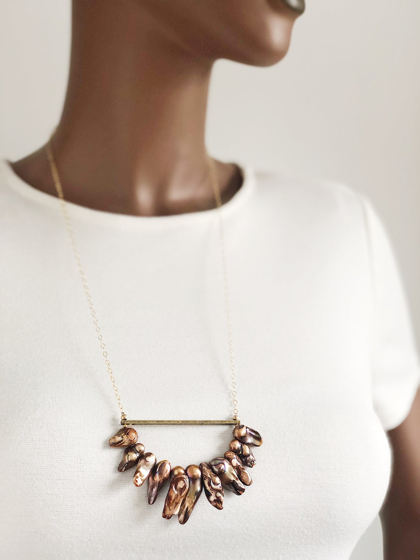 OOAK - Brown Fresh Water Pearl Midi Length Necklace