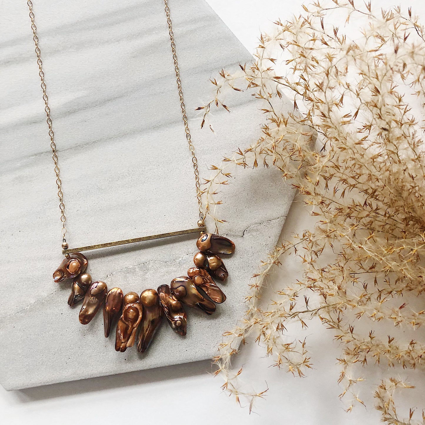 OOAK - Brown Fresh Water Pearl Midi Length Necklace