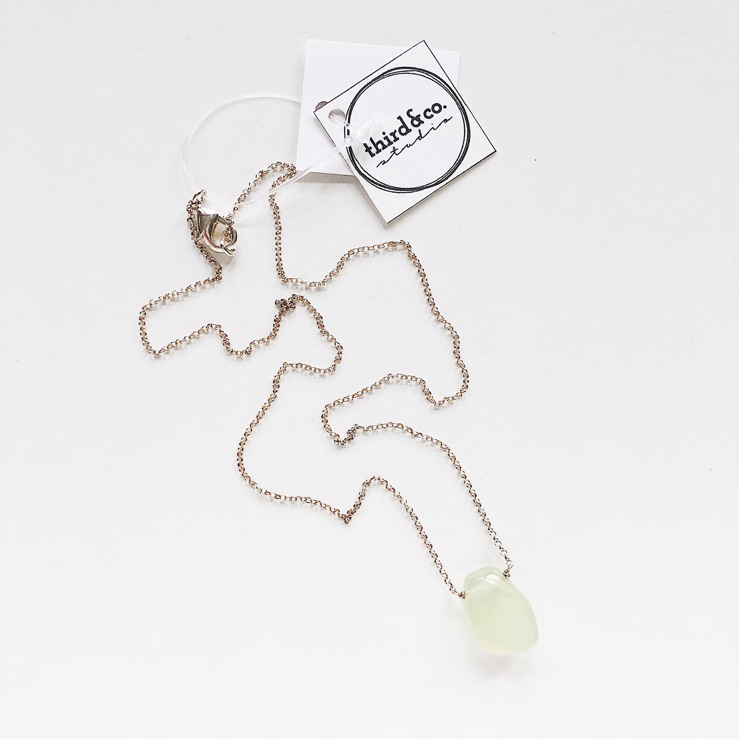 Light Green Chalcedony Teardrop Necklace