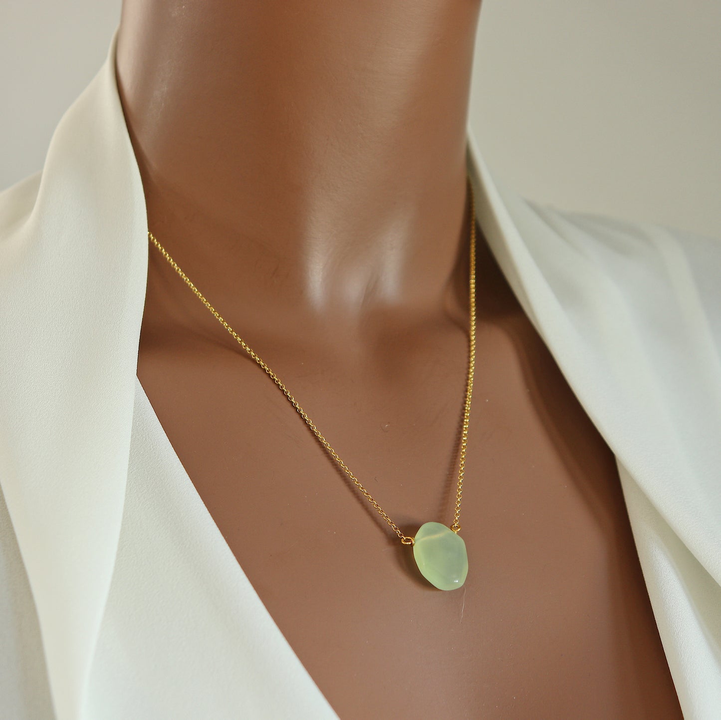 Light Green Chalcedony Teardrop Necklace