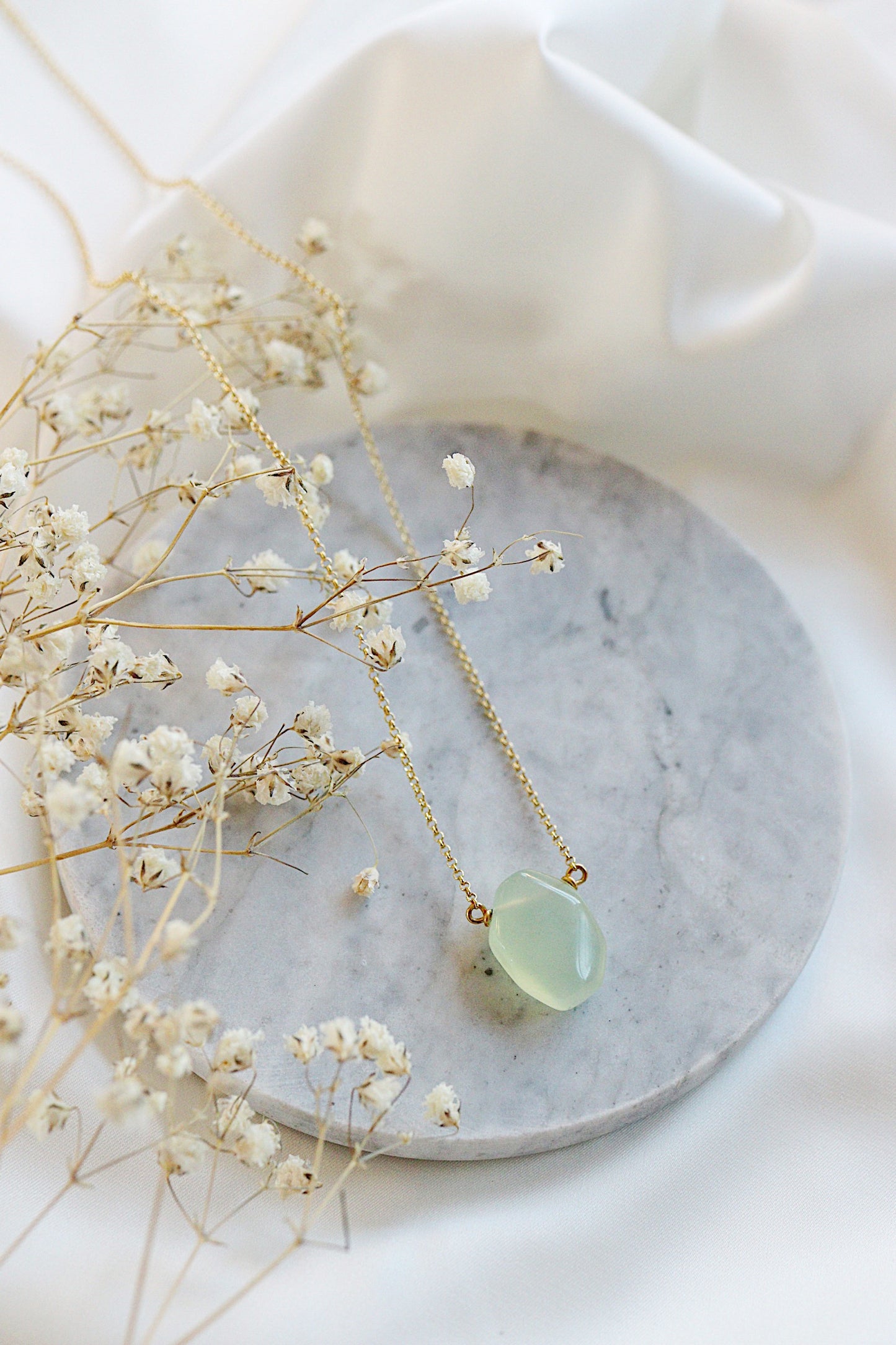 Light Green Chalcedony Teardrop Necklace